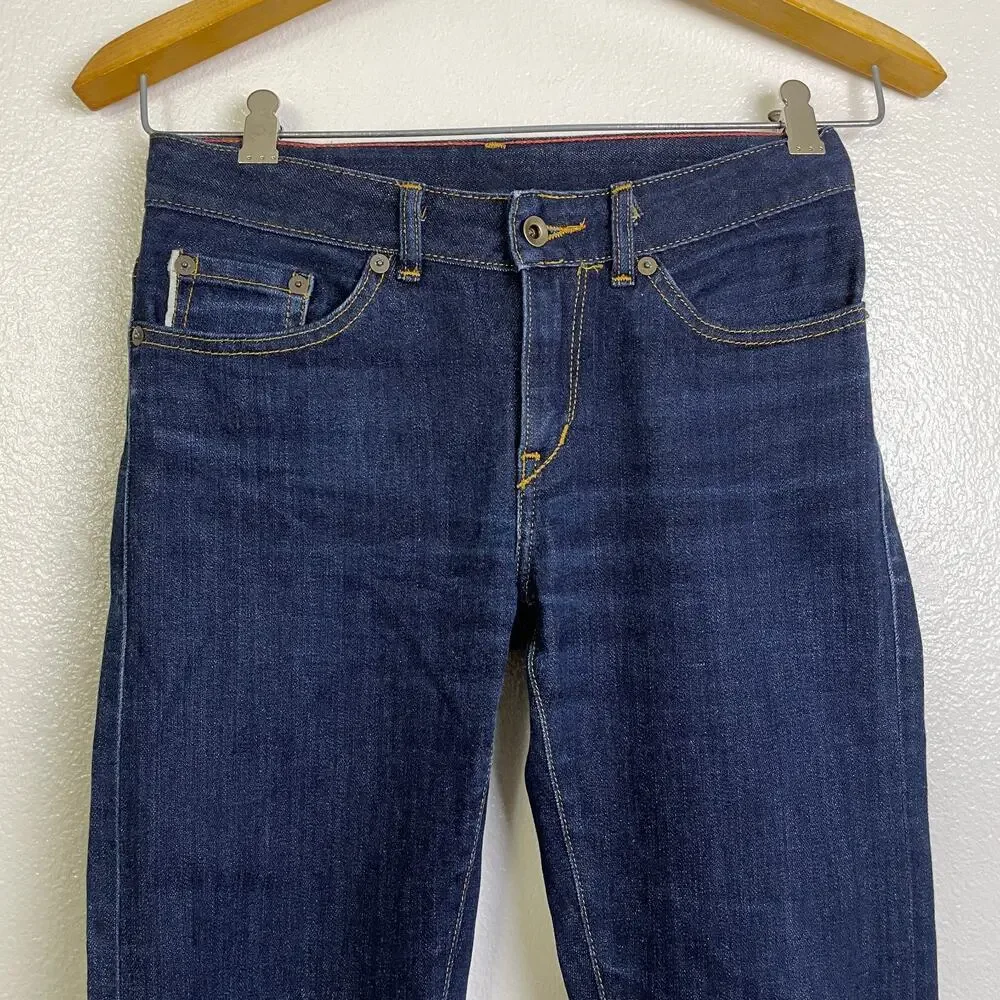 Raleigh Selvedge Straight Leg Jeans 25 Blue White Oak Cotton Stretch USA 27x28